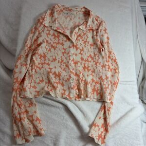 Anthropologie Grace  Top S Cottagecore, Fairy, Boho, Beachy Orange/White Ribbed